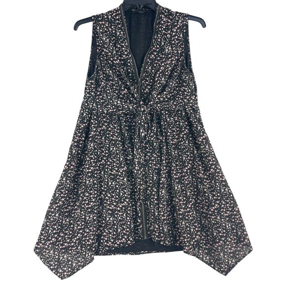 AllSaints Womens Dress Flowy Flare Floral Size M Chiffon Romantic Black Full Zip